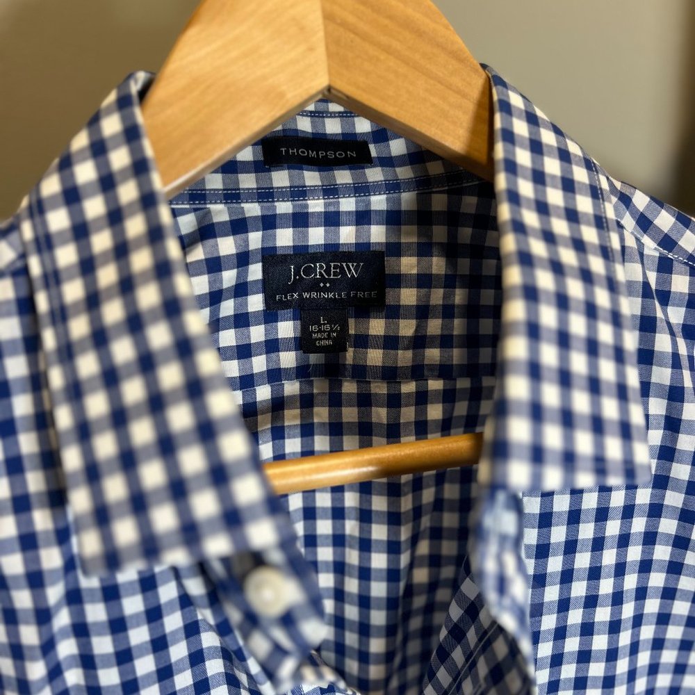 J.Crew Thompson Dress Shirt Blue/White Wrinkle Free - L - 16-16.5"